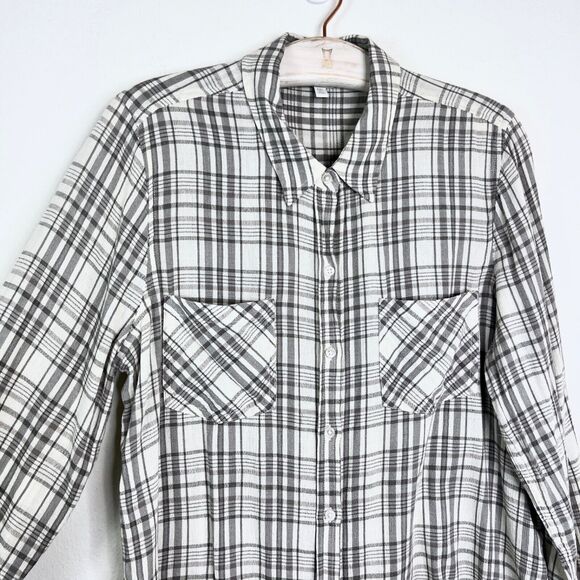 Lucky Brand Women Gauze White Gray Stripe Button Up Lightweight Shirt Size Large - Picture 2 of 5
